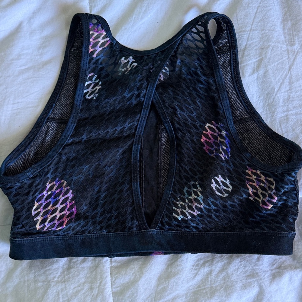 Peloton Black Sports Bra with Purple Pattern - Picture 2 of 3
